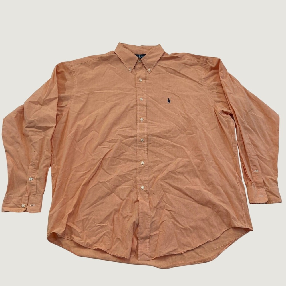 Polo Ralph Lauren Blake Shirt Mens XL Orange Micro Check Long Sleeve Button Down